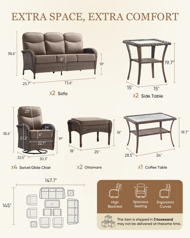 Ultimate 11-Piece Luxury Patio Furniture Set – Dual Sofas, Swivel Rockers & Coffee Table for Resort-Style Living, ND Series - Belord