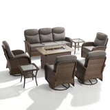 Luxury 8-Piece Rattan Patio Set with Wicker Fire Pit Table – Deep Cushion Comfort for Garden Evenings, ND Series - Belord