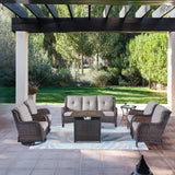 Patio Conversation Set 7-Piece with Fire Pit Table, Swivel Glider Chairs, Patio Chairs, Sofa and Side Table, NTC Series - Belord