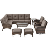 Large Sectional Set 12-Piece with Swivel Glider Chairs, Coffee Table, Side Table, and Ottoman, NDS Series - Belord