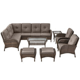 Large Sectional Set 12-Piece with Patio Chairs, Coffee Table, Side Table, and Ottoman, NDS Series - Belord