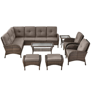 Large Sectional Set 12-Piece with Patio Chairs, Coffee Table, Side Table, and Ottoman, NDS Series - Belord