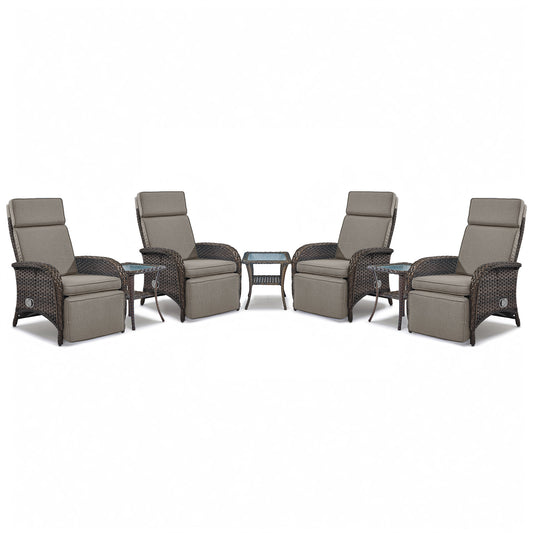 Premium 7-Piece Patio Conversation Set - 4 Adjustable Recliners & 3 Side Tables with 155° Lay Flat Chaise, NDS Series