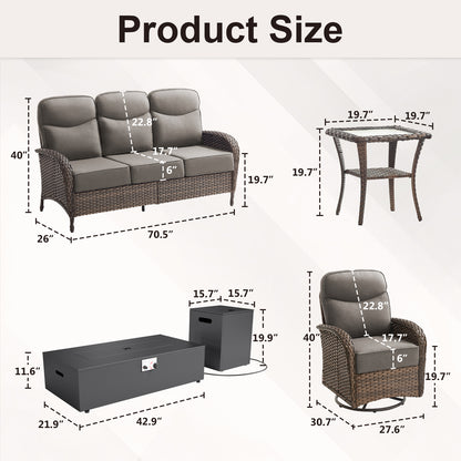 Spacious 8-Piece Patio Furniture Set with Split Fire Pit Table – High-Back Swivel Seating for Backyard Hosting, ND Series - Belord