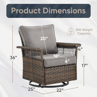 Outdoor 4" Wide Armrest Swivel Glider Chairs, SS Series - Belord