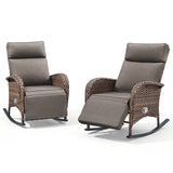 Premium 2-Piece Wicker Rocking Recliner Chair with Adjustable Backrest & Footrest, Cushioned PE Rattan Patio Lounge Chair, NDS Series - Belord