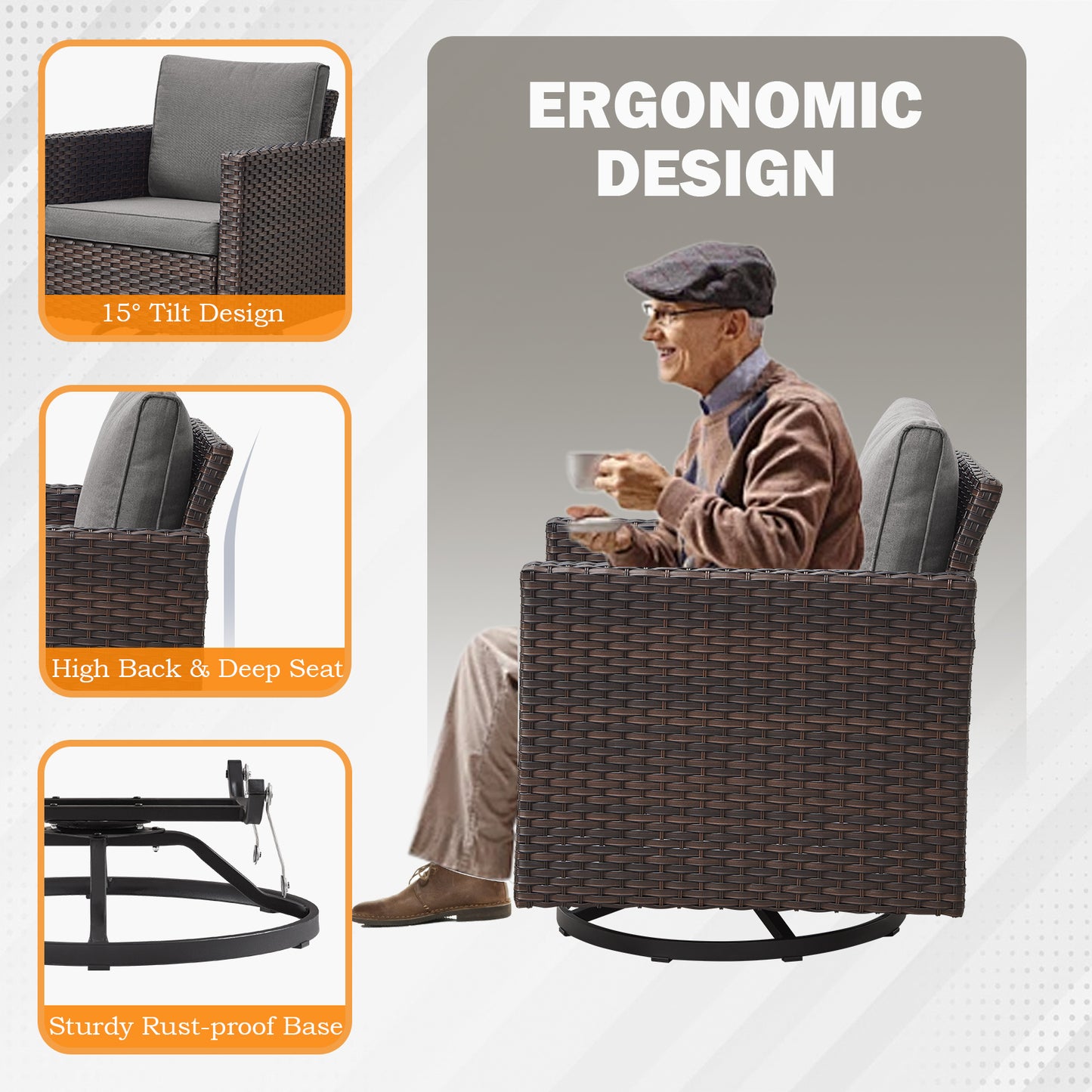 Outdoor 1-Piece Swivel Glider Chairs- 350LBS Weight Capacity, GRS Series