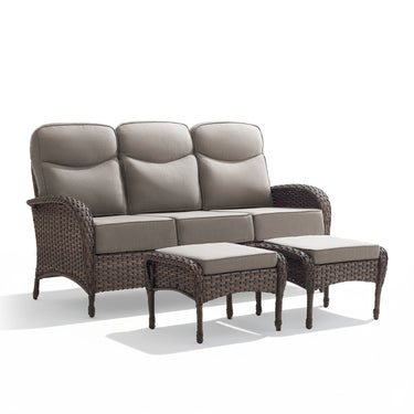 Modern 3-Piece Patio Sofa Set with Ottomans – Deep 6" Cushions, Waterproof Wicker for Relaxed Deck Lounging, ND Series - Belord