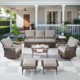 Patio Conversation Set 7-Piece with Sofa, Swivel Glider Chairs, Coffee Table, Side Table, and Ottoman, SS Series - Belord