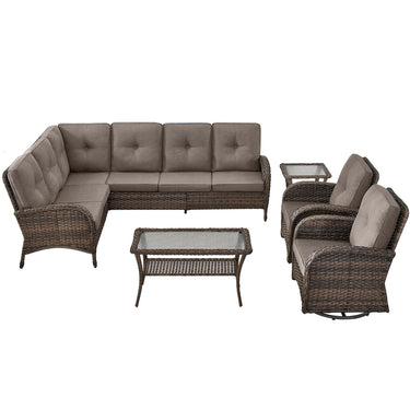 Large Sectional Set 10-Piece with Swivel Glider Chairs, Coffee Table, and Side Table, NDS Series - Belord