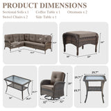 Large Sectional Set 12-Piece with Swivel Glider Chairs, Coffee Table, Side Table, and Ottoman, NDS Series - Belord