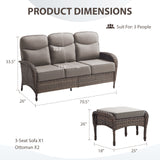 Modern 3-Piece Patio Sofa Set with Ottomans – Deep 6" Cushions, Waterproof Wicker for Relaxed Deck Lounging, ND Series - Belord