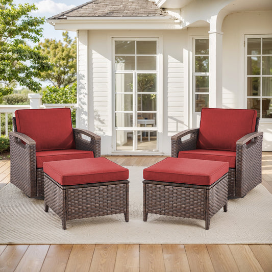 Premium 4-Piece Patio Conversation Set - Luxury Swivel Rocking Chairs with 2 Ottomans, All-Weather PE Wicker & Plush Cushions - BBR Series