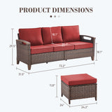 BBR Series 3-Piece Patio Set: 1 Sofa + 2 Ottomans - PE Wicker with Thick Cushions - Belord