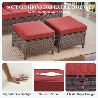 BBR Series 3-Piece Patio Set: 1 Sofa + 2 Ottomans - PE Wicker with Thick Cushions - Belord