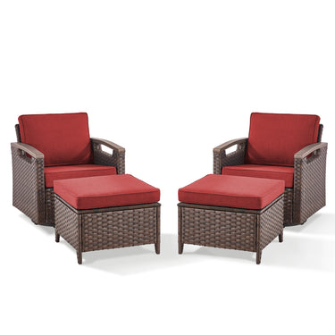 Premium 4-Piece Patio Conversation Set - Luxury Swivel Rocking Chairs with 2 Ottomans, All-Weather PE Wicker & Plush Cushions - BBR Series - Belord