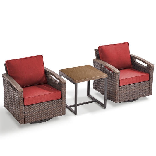 Heavy-Duty 3-Piece Outdoor Swivel Glider Set with Metal Side Table, BBR Series