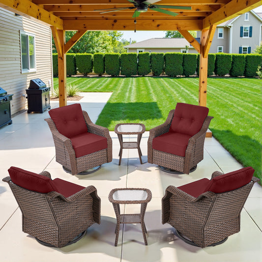Luxury 6-Pc 6" Thick-Cushion Patio Set - 4 Swivel Glider Chairs & Tempered Glass Side Table, Ovolo Series