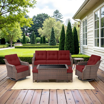 7-Piece Luxury Outdoor Conversation Set - High Back Swivel Glider Chairs with 3-Seat Sofa & Ottoman, Ovolo Series - Belord