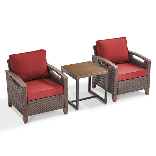 BBR Series 3-Piece Patio Set: 2 Swivel Chairs + Side Table - PE Wicker with Thick Cushions & Weather-Resistant Metal Frame