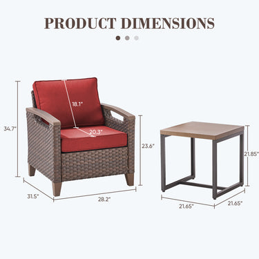BBR Series 3-Piece Patio Set: 2 Swivel Chairs + Side Table - PE Wicker with Thick Cushions & Weather-Resistant Metal Frame - Belord