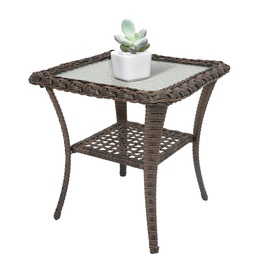 Outdoor 2 Tier Handwoven Wicker Bistro Table, NDS Series
