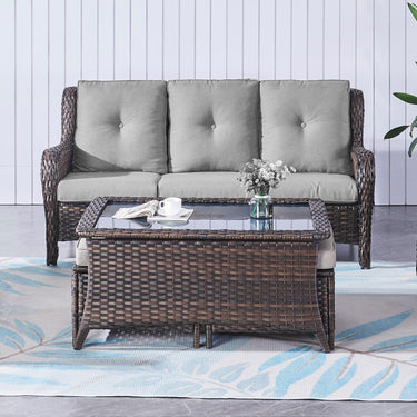 Outdoor PE Rattan Coffee Table with Tempered Glass Top, NTC Series - Belord