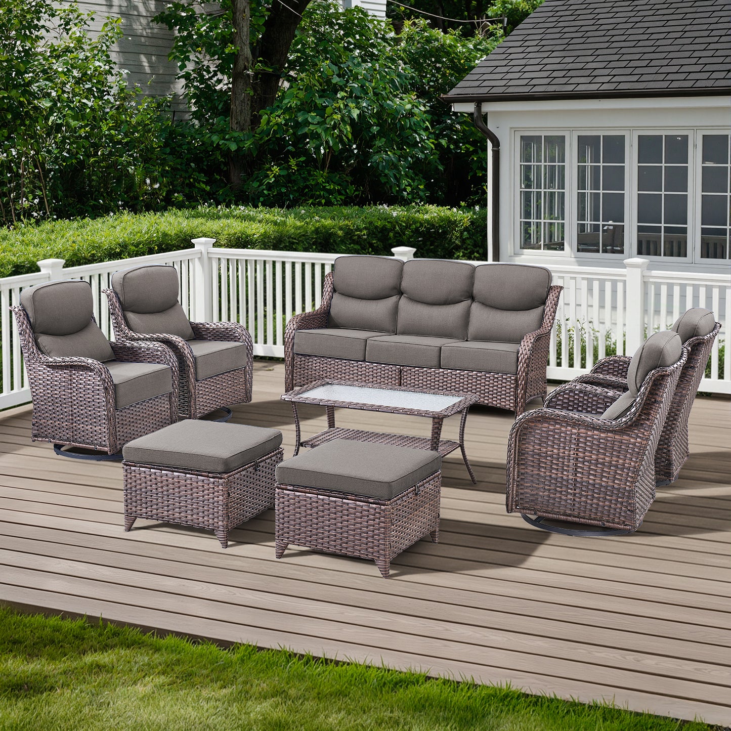 Premium Outdoor 8PCS Sofa Set with Coffee Table for Garden & Deck – 6" Cushion Comfort, NT Series