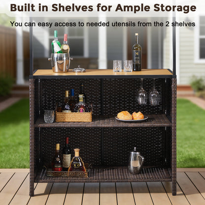 Belord 3-Piece Outdoor Tiki Bar Set, All-Weather Wicker Patio Bar with Palapa Canopy, Stools & Storage