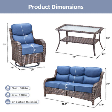 Belord 4-piece patio rattan sofa set with swivel chairs in brown, perfect for garden outdoor conversation and relaxation.