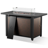 Rectangular Iron Fire Pit Table with Glass Cover, Lid - Belord