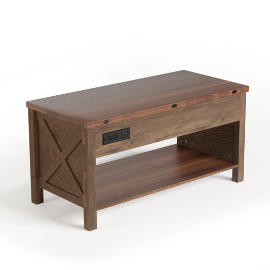 Save 50% - 4-in-1 Lift Top Coffee Table with LED Lights & Charging Station, White Center Table with Hidden Storage for Living Room & Office