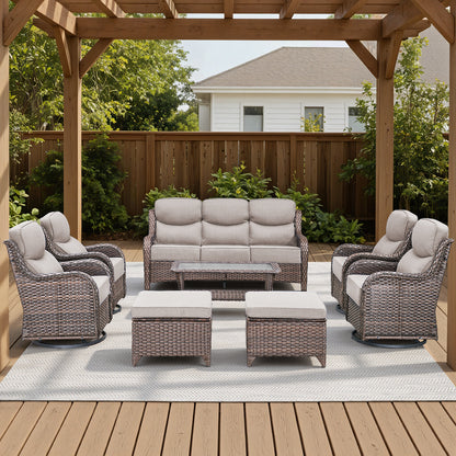 Premium Outdoor 8PCS Sofa Set with Coffee Table for Garden & Deck – 6" Cushion Comfort, NT Series