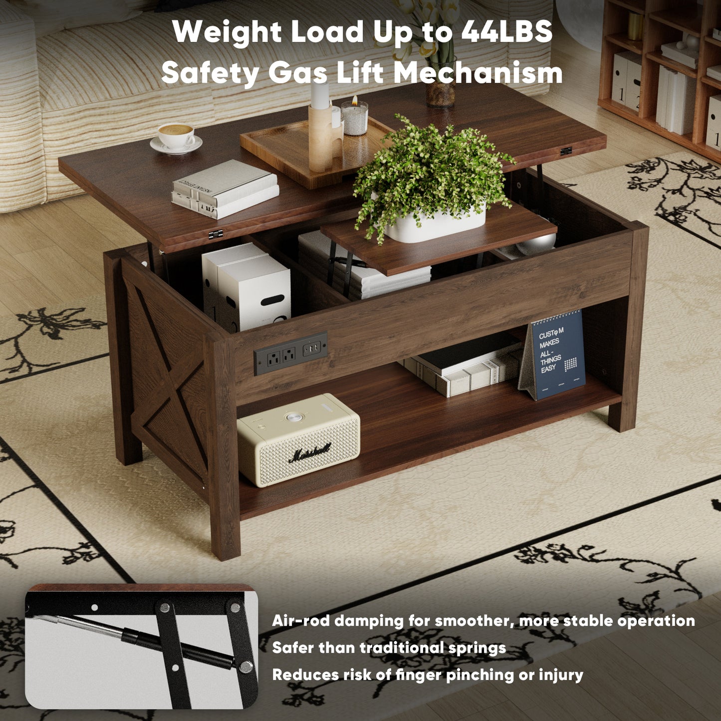 Save 50% - 4-in-1 Lift Top Coffee Table with LED Lights & Charging Station, White Center Table with Hidden Storage for Living Room & Office