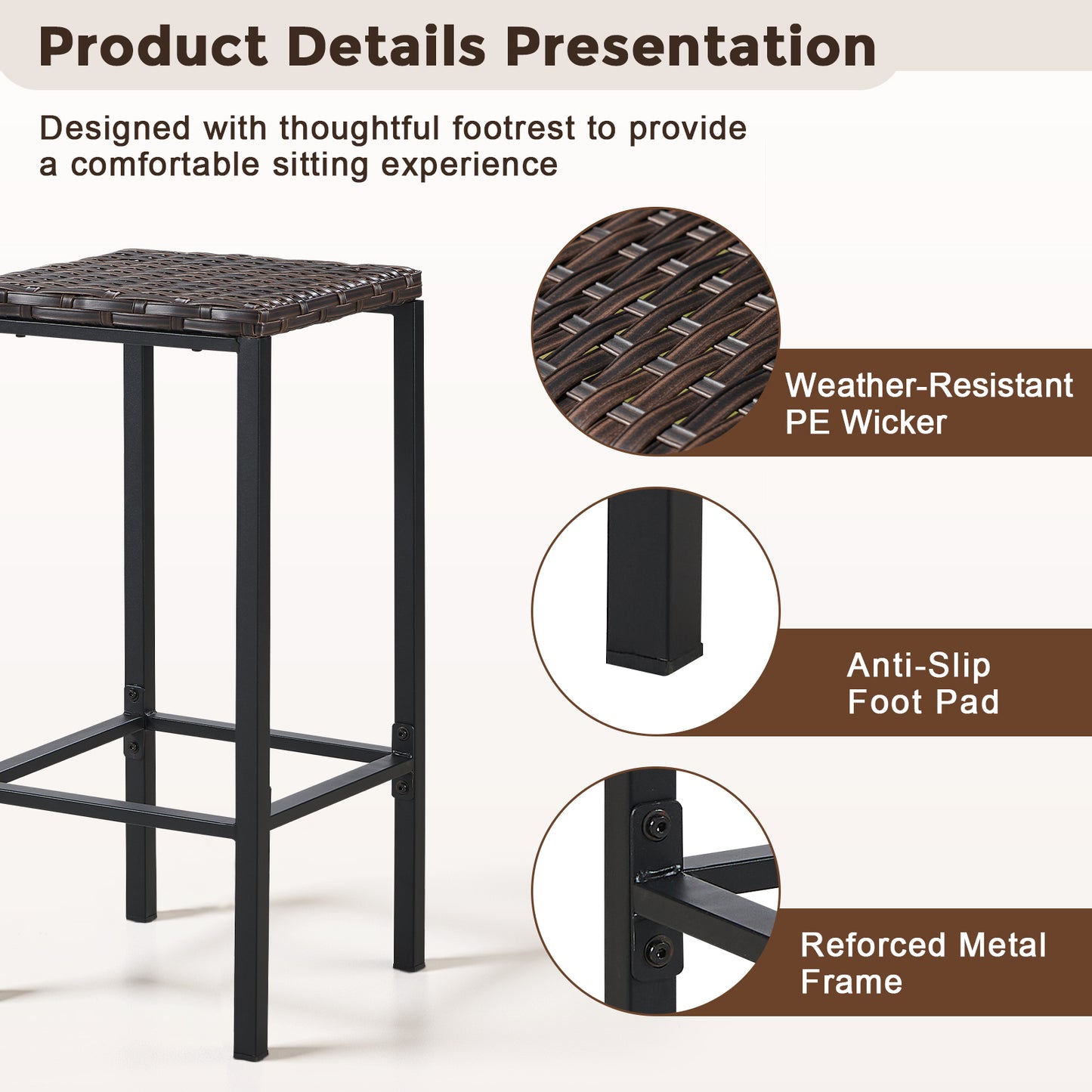 Belord 3-Piece Outdoor Tiki Bar Set, All-Weather Wicker Patio Bar with Palapa Canopy, Stools & Storage