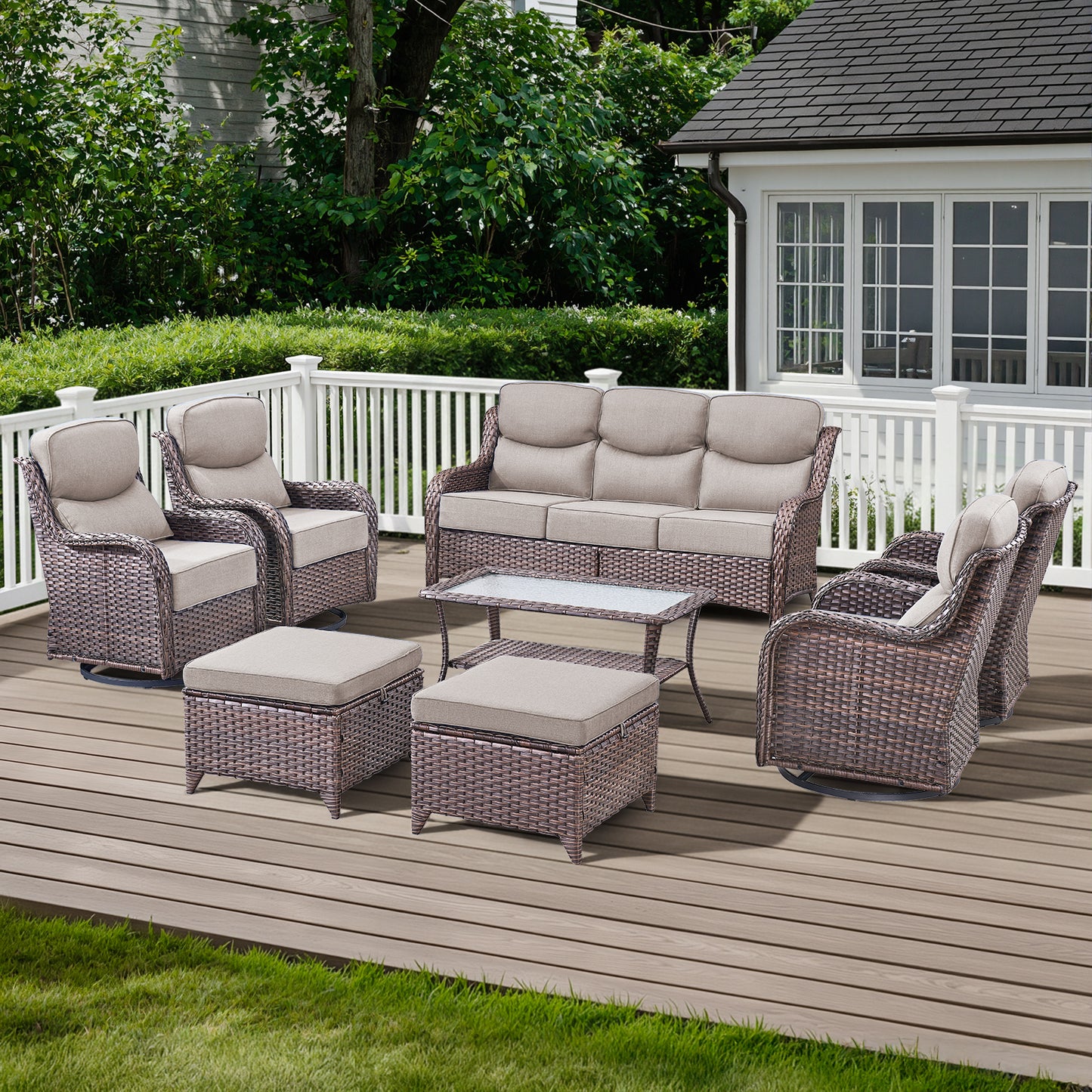 Premium Outdoor 8PCS Sofa Set with Coffee Table for Garden & Deck – 6" Cushion Comfort, NT Series