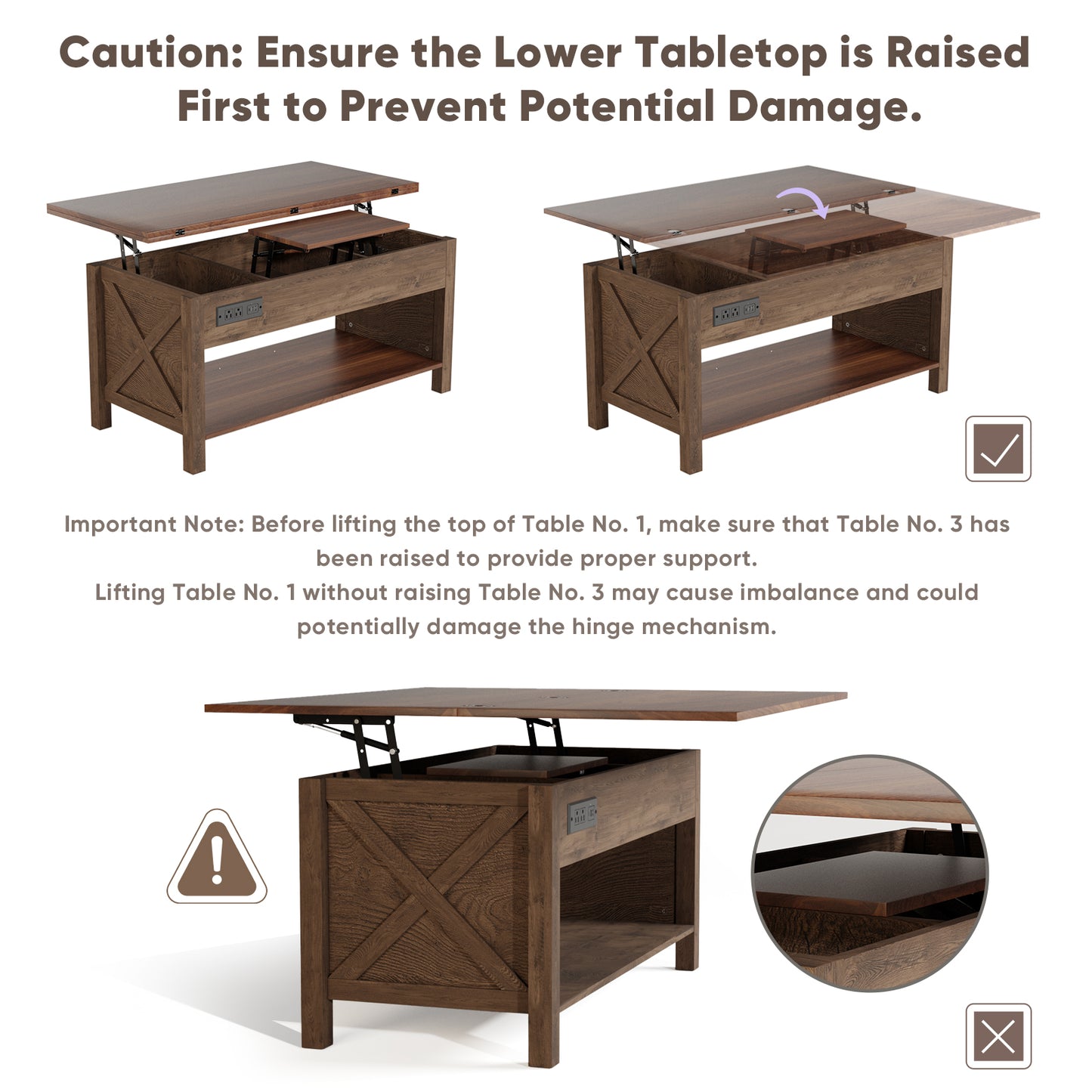 Save 50% - 4-in-1 Lift Top Coffee Table with LED Lights & Charging Station, White Center Table with Hidden Storage for Living Room & Office