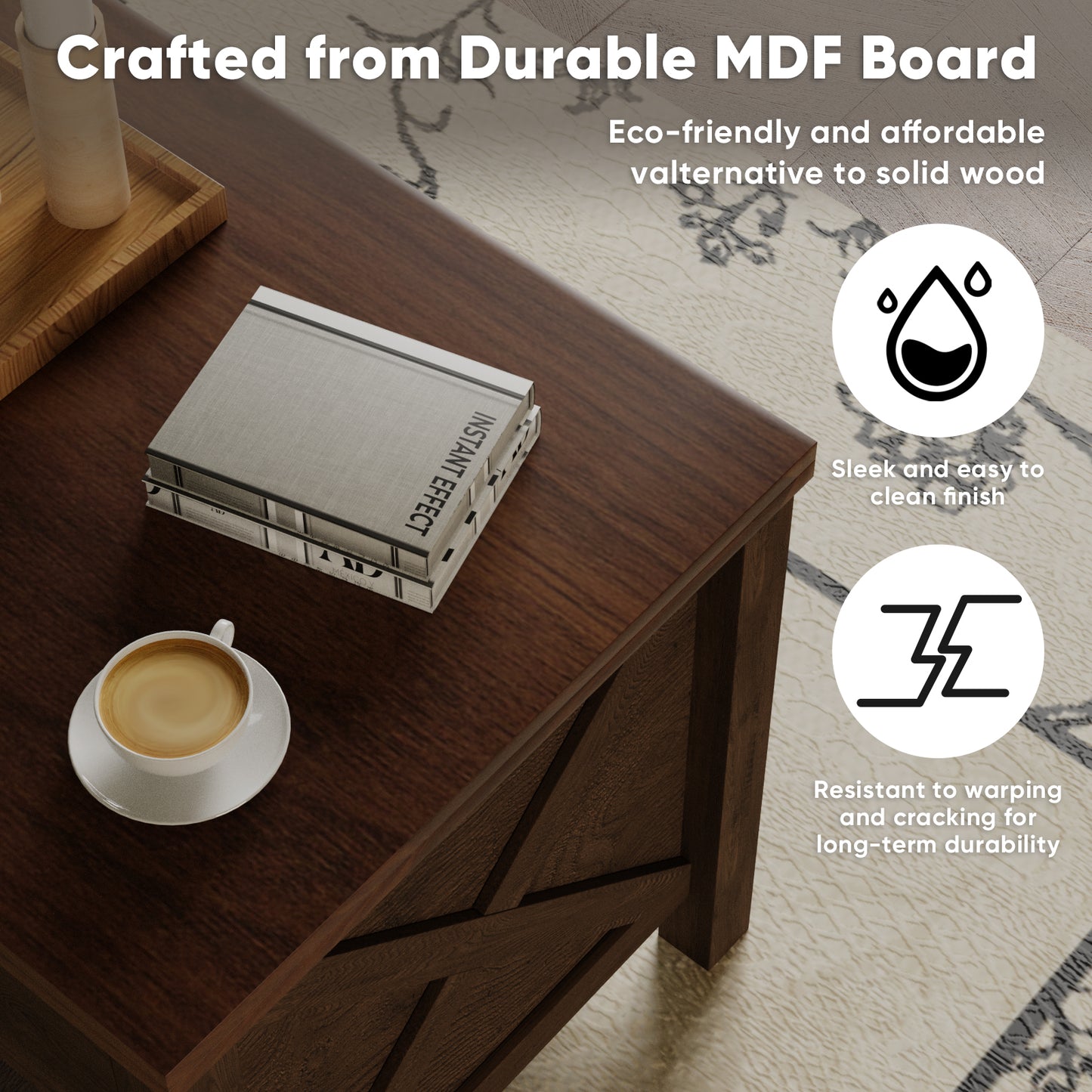 Save 50% - 4-in-1 Lift Top Coffee Table with LED Lights & Charging Station, White Center Table with Hidden Storage for Living Room & Office