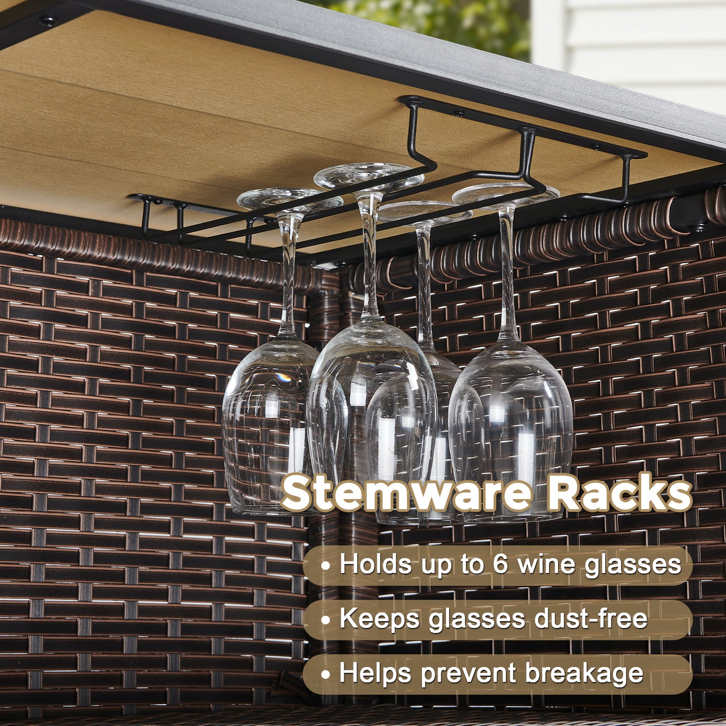 Belord 3-Piece Outdoor Tiki Bar Set, All-Weather Wicker Patio Bar with Palapa Canopy, Stools & Storage