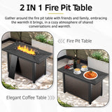 Belord upgraded 6-inch cushion patio fire pit set with high-back swivel chairs and rectangular fire table with wind guard in brown