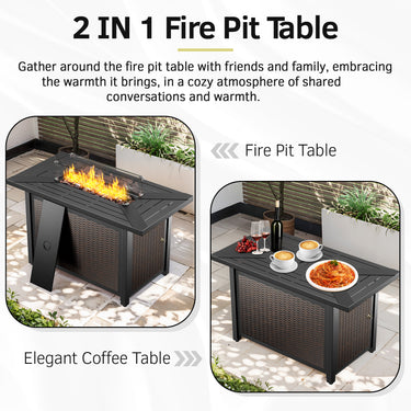 Belord upgraded 6-inch cushion patio fire pit set with high-back swivel chairs and rectangular fire table with wind guard in brown