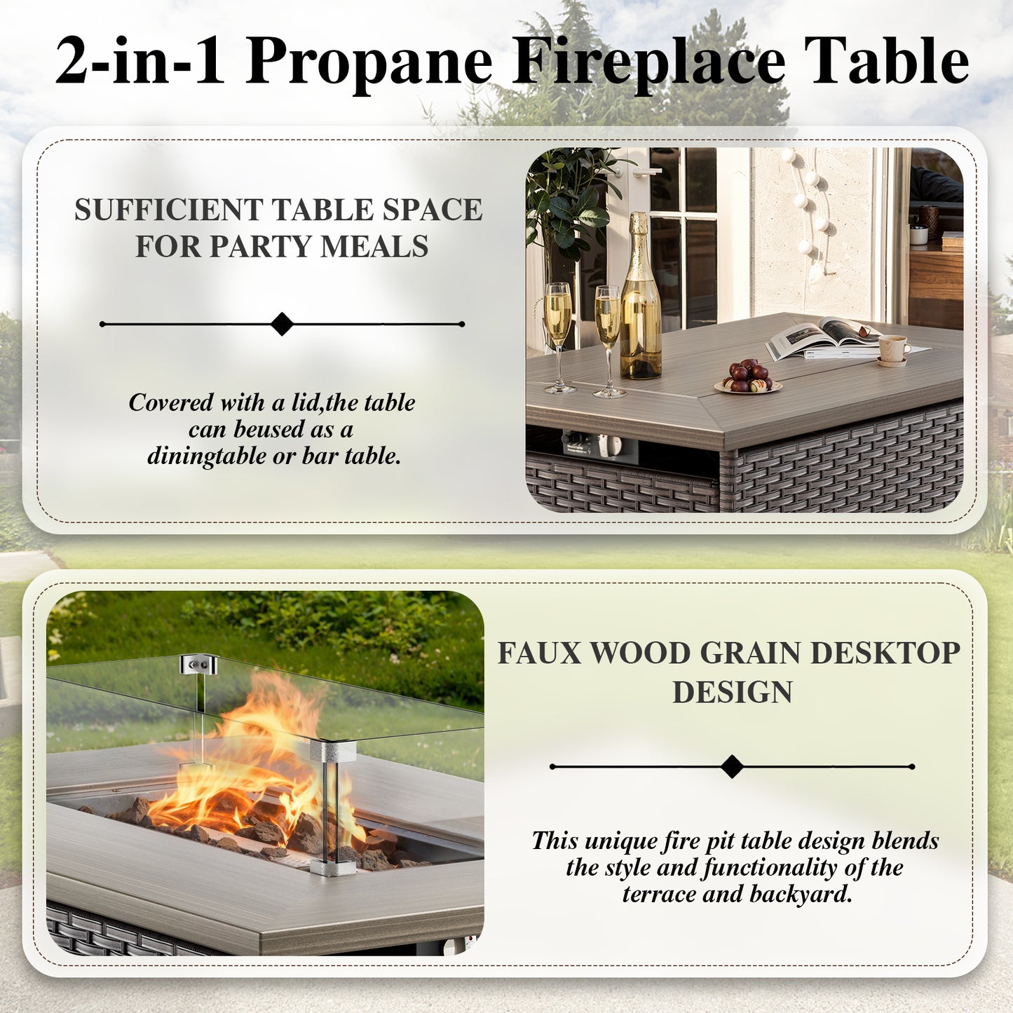 5-Piece Wicker Patio Furniture Set with 41" Fire Pit Table, 55,000 BTU Outdoor Conversation Set with Sofa & 2 Chairs, GRS Series