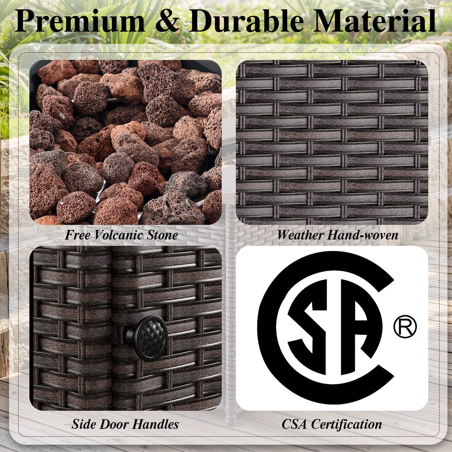 5-Piece Wicker Patio Furniture Set with 41" Fire Pit Table, 55,000 BTU Outdoor Conversation Set with Sofa & 2 Chairs, GRS Series