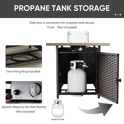 4PCS Outdoor Patio Fire Pit Set for Garden Parties, Rattan Sofa & Swivel Chairs with Rectangular Fire Table and Wind Glass, NT Series