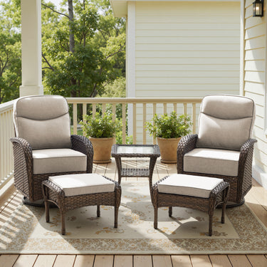 Upscale 5-Piece Swivel Chair Patio Set – Hand-Woven Wicker, 6" Cushions & Ottomans for Premium Garden Comfort, ND Series - Belord
