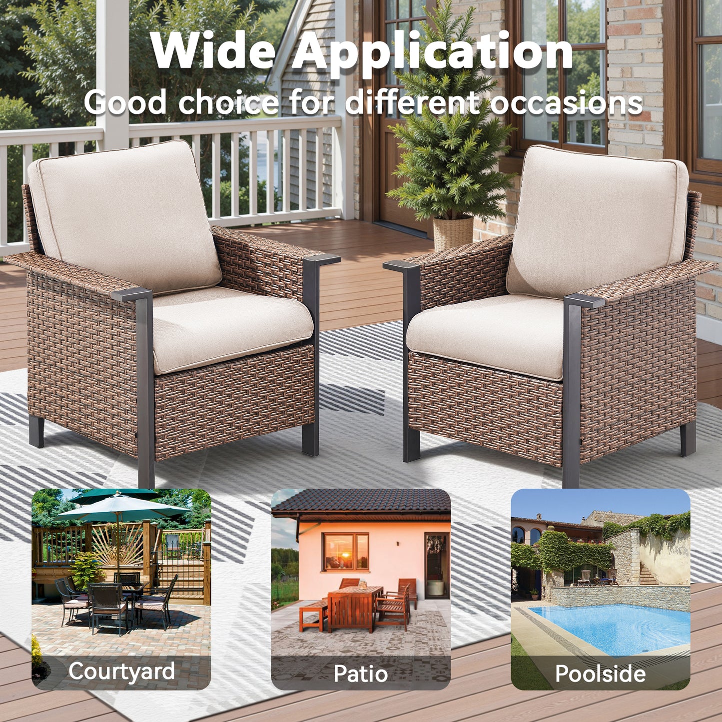 Outdoor Patio Furniture Set (8-Piece): All-Weather Wicker Sofa & 4 Patio Chairs & 2 Ottomans & Side Table, WNG Series