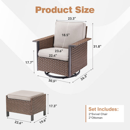 4-Piece Patio Furniture Set with Swivel Rocking Chairs & Ottomans, WNG Series