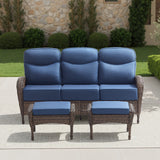 Modern 3-Piece Patio Sofa Set with Ottomans – Deep 6" Cushions, Waterproof Wicker for Relaxed Deck Lounging, ND Series - Belord