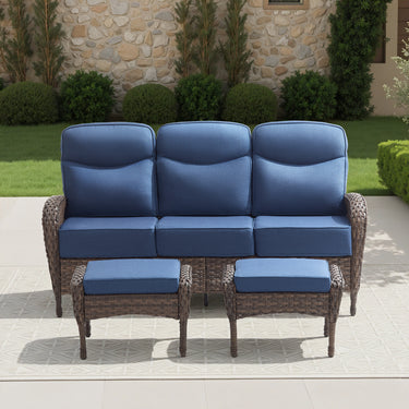 Modern 3-Piece Patio Sofa Set with Ottomans – Deep 6" Cushions, Waterproof Wicker for Relaxed Deck Lounging, ND Series - Belord