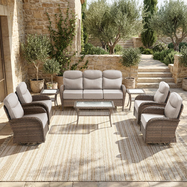 Grand 8-Piece Patio Furniture Set – Sofa & Swivel Rockers, 6" Cushions, Built for Garden Gatherings & Parties, ND Series - Belord